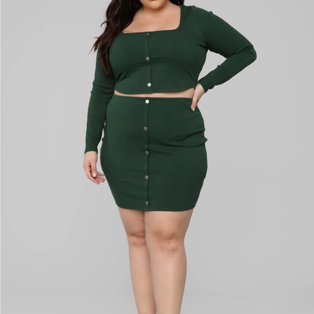 Green Button-Up Skirt Set